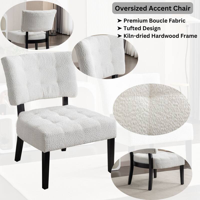 Boucle Tufted Accent Chair with Oversized Seating and Wooden Legs
