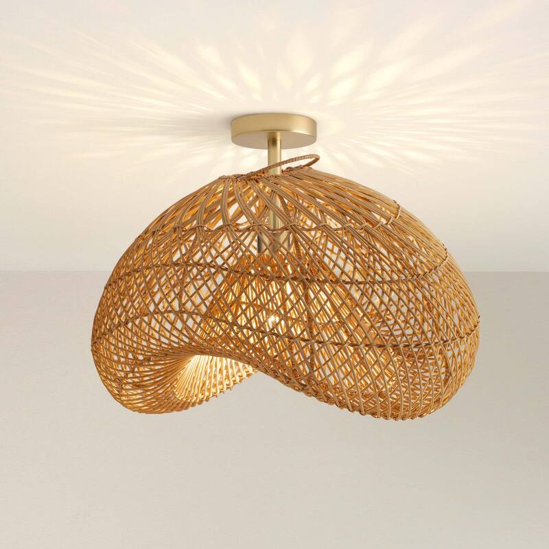 Sepherina Rattan Flush Mount - Rattan Natural 1-Light Handwoven Ceiling Light for Bedroom or Hallway in Modern, Farmhouse Style