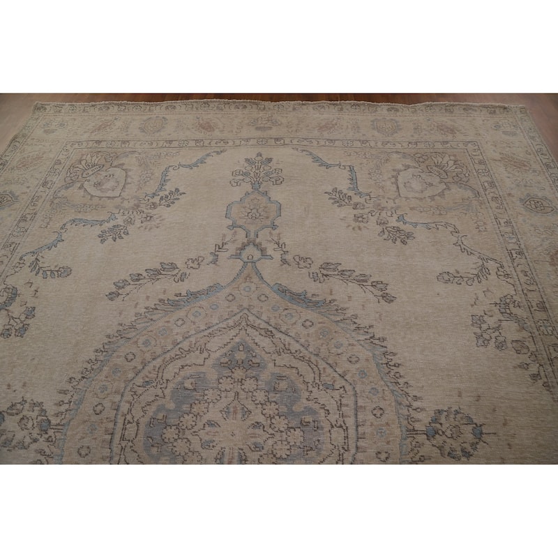 Antique Distressed Tabriz Persian Rug Hand-knotted Wool Carpet - 9'5" x 11'10"