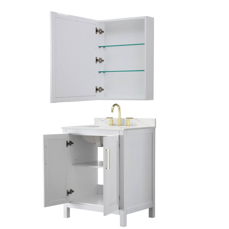 Daria 30-inch Single Vanity, 3 Hole Quartz Top, Med Cabinet