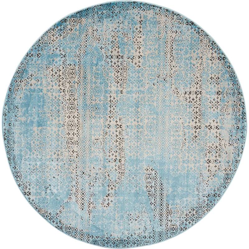 Nourison Karma Over-Dyed Distressed Vintage Abstract Area Rug - 5'3" Round - Blue