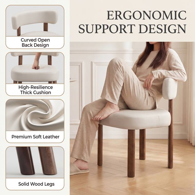 Modern Upholstered Dining Chairs with Solid Wood Legs Ergonomic Backrest - Set of 2