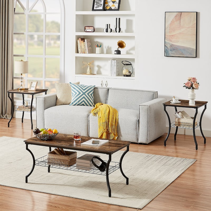 3-Piece Occasional Coffee Table Set, Vintage Living Room Set with 2 End Table