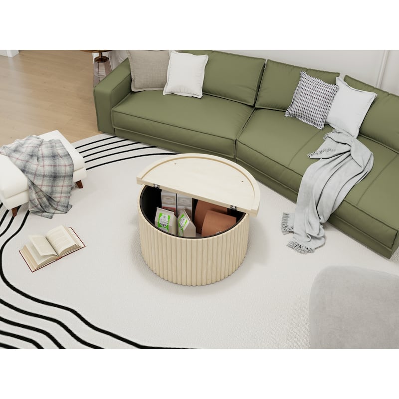GDF Studio - Modern Metal Base Round Coffee Table with Flip-Top Storage