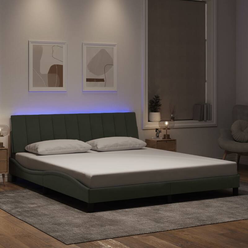 vidaXL Bed Frame with LED Lights Platform Bed Base Bedroom Furniture Velvet