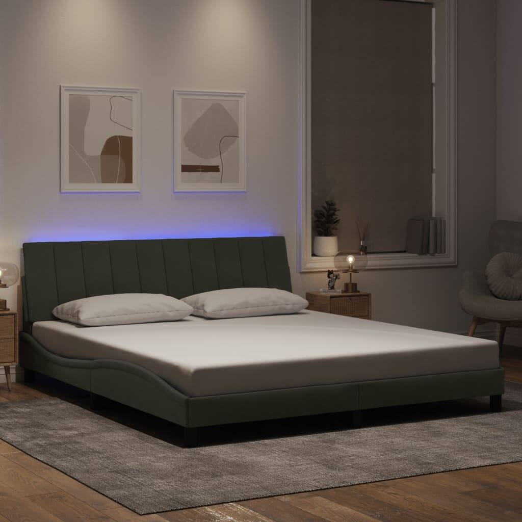 vidaXL Bed Frame with LED Lights Platform Bed Base Bedroom Furniture Velvet
