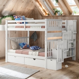 Simple Full Over Full Bunk Bed With Shelves And 6 Storage Drawers - Bed ...