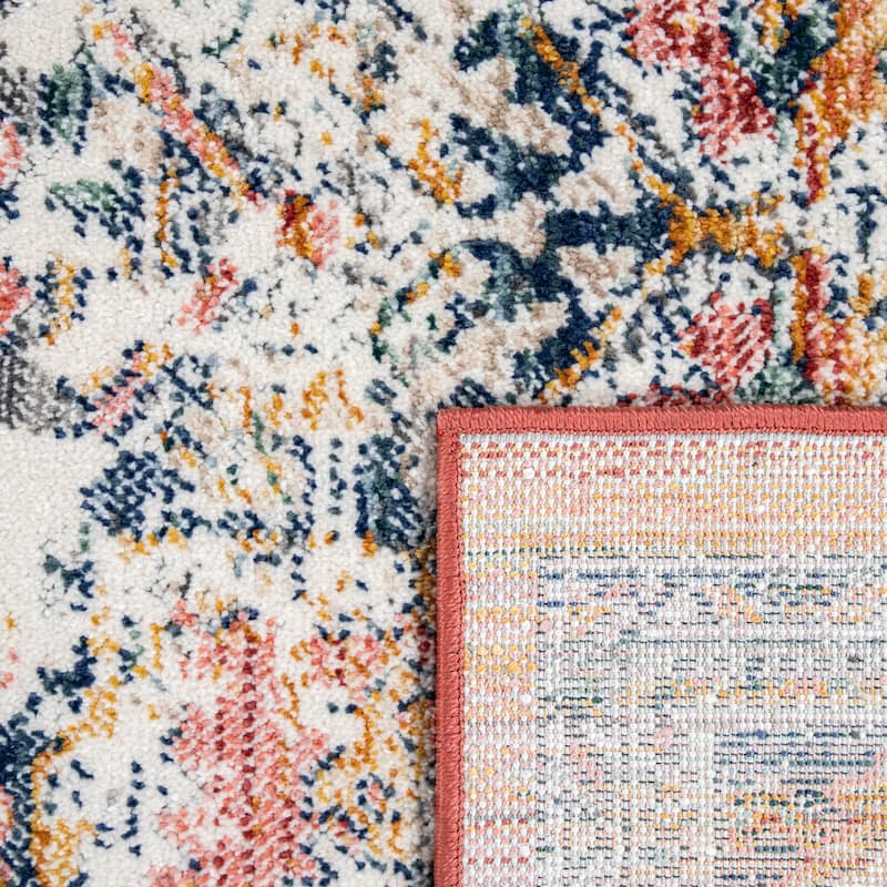 Vintage Rug Oriental Design with Ornaments and Border in Cream Yellow