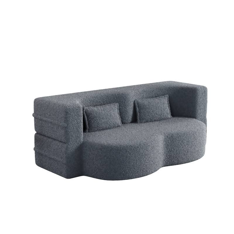 Modern Convertible Floor Sofa Bed - Full Size Foldable Sleeper with Memory Foam, 2 Pillows & No Assembly Needed