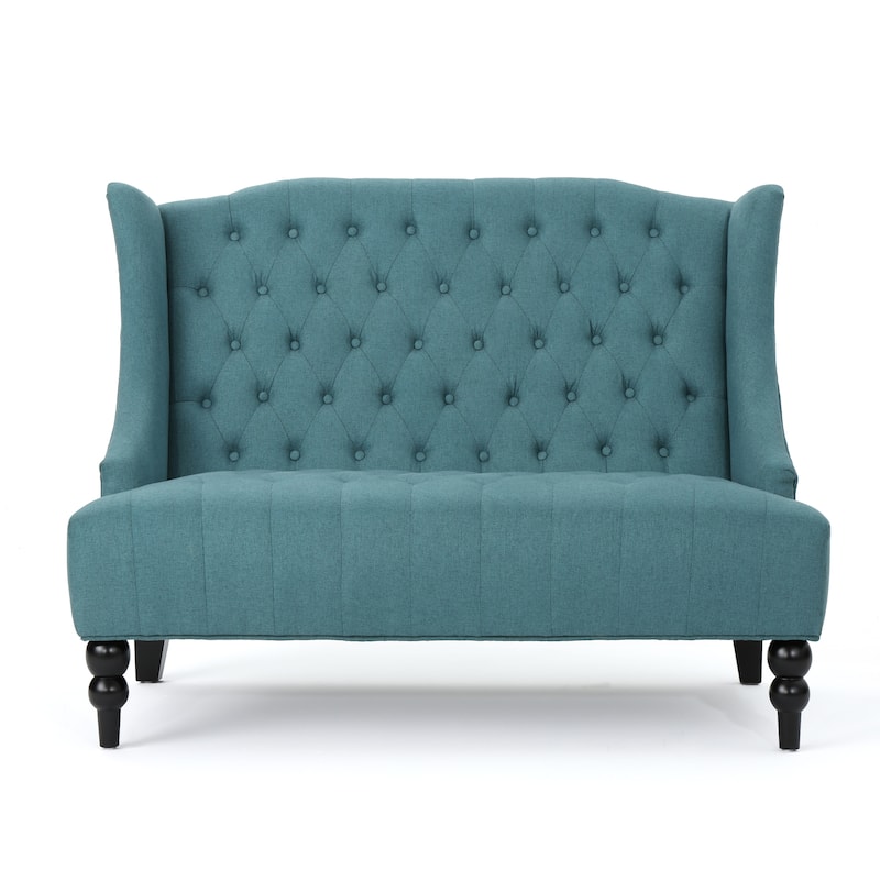 50.25" Velvet Button Tufted High Wingback Loveseat Sofa with Wood Legs for Living Room