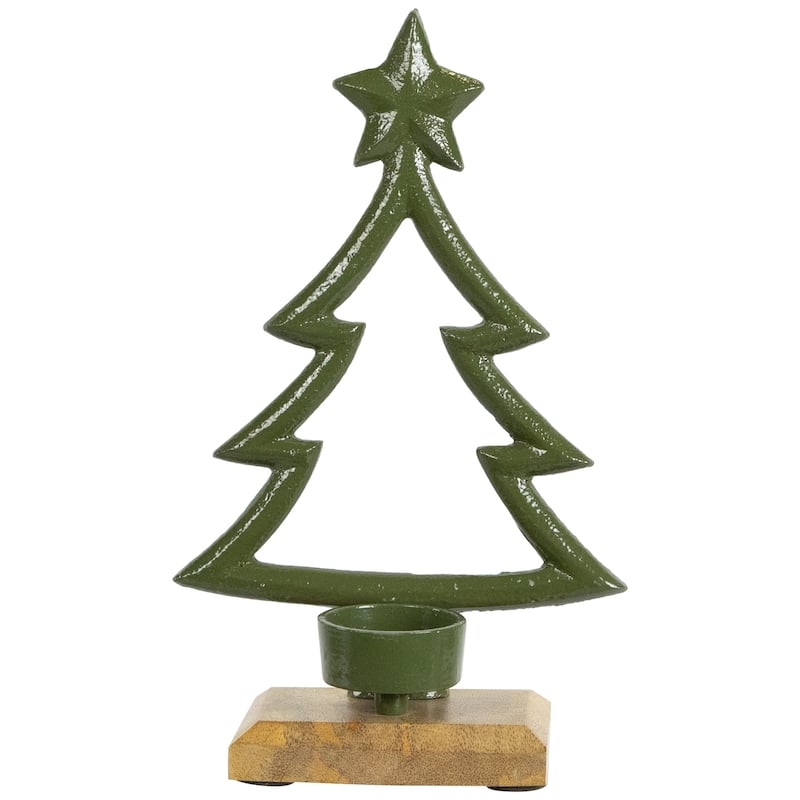 Winter Tree with Star Topper Metal Christmas Tealight Holder - 9.5"