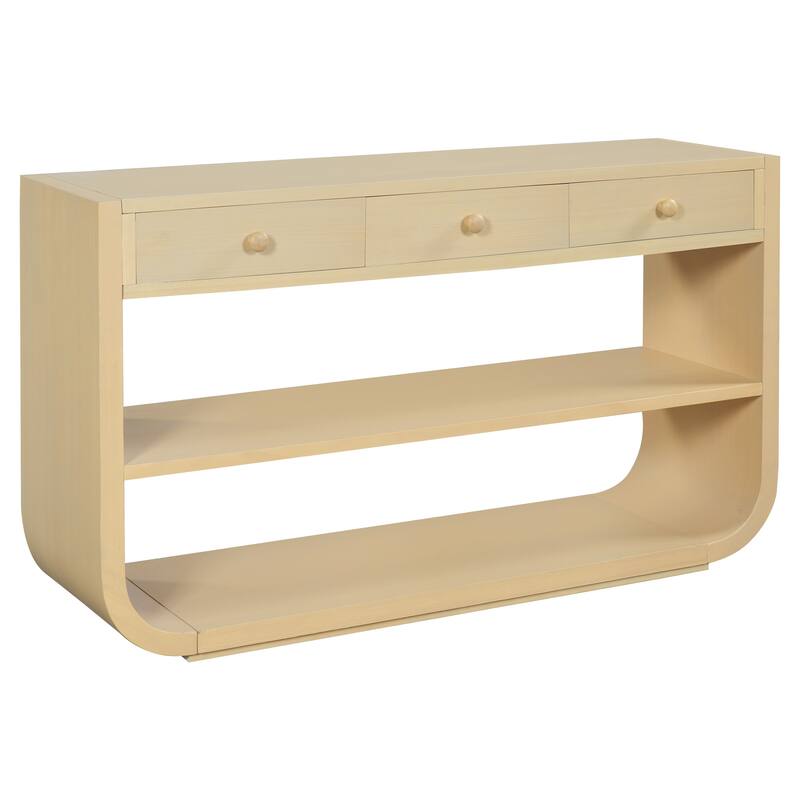Christopher Knight Home - Modern Entryway Curved Console Table with Soft-Close Drawers & Open Shelves for Living Room, Hallway