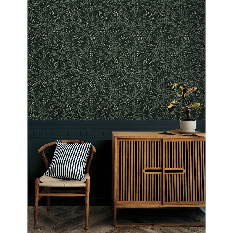 Chesapeake Senna Evergreen Budding Vines Wallpaper