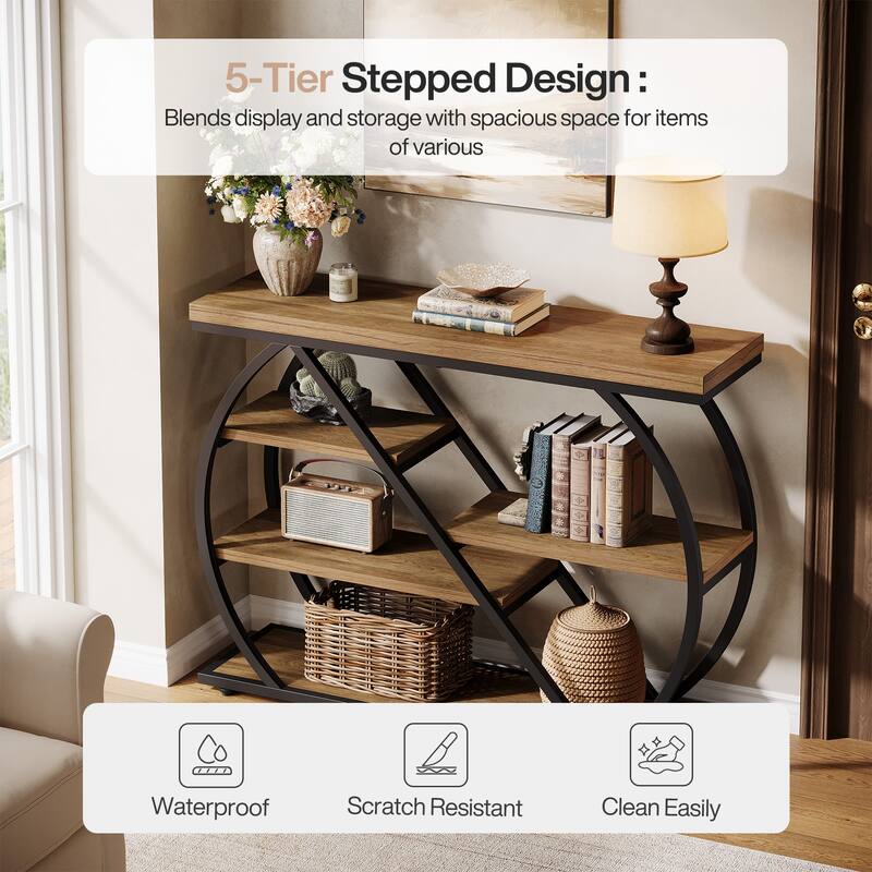 41.3" Industrial Console Table, 5-Tier Entryway Table with Shelves