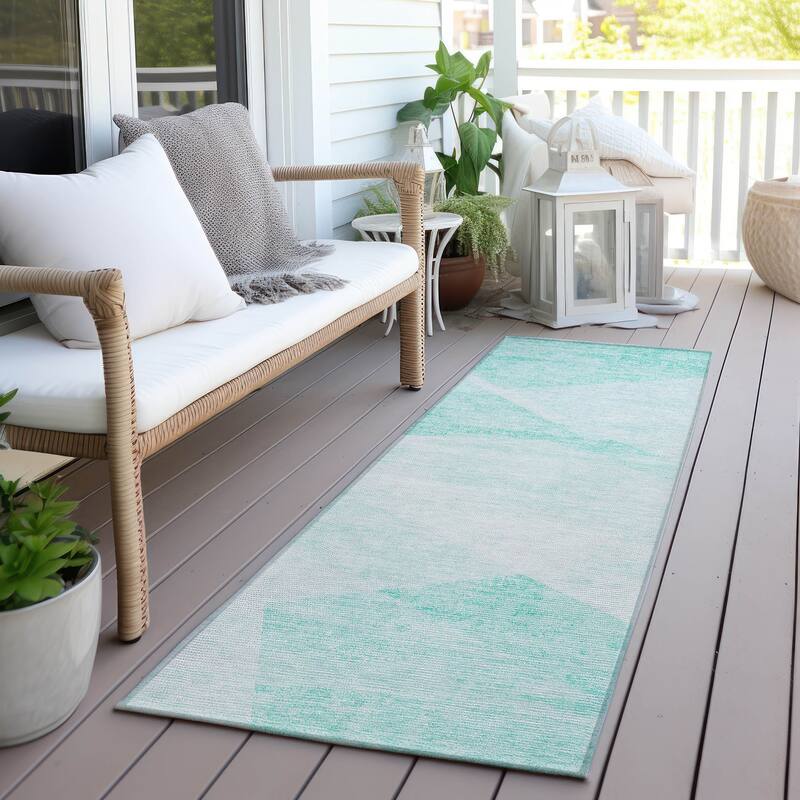 Machine Washable Indoor/ Outdoor Chantille Contemporary Geo Rug - Aqua - 2'3" x 7'6"