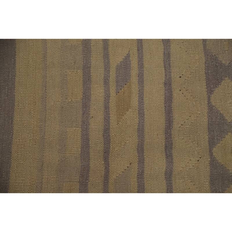 Hand Woven Oriental 100% Wool Carpet Southwestern Tribal Beige & Ivories Kilim Area Rug - 9' 6'' X 6' 8''