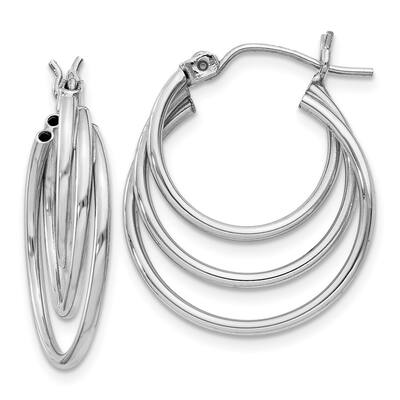 Diamond2Deal 14k White Gold Triple Hoop Earrings (L-17mm, W-4mm)