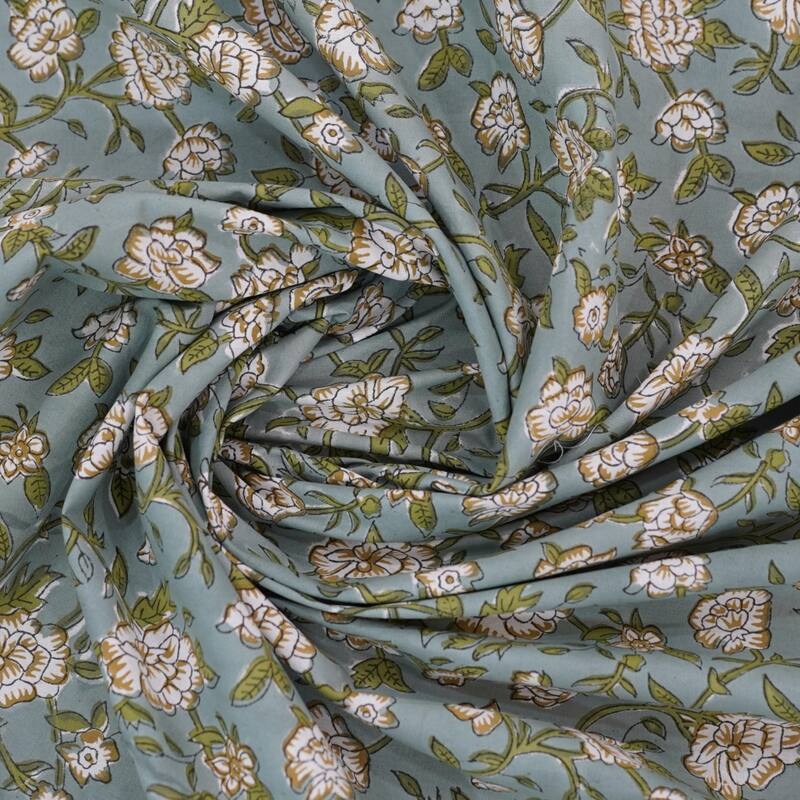 Fabdivine Handmade Block Print Flat Sheet or Bed Sheet Cotton Fabric Floral Home Decor