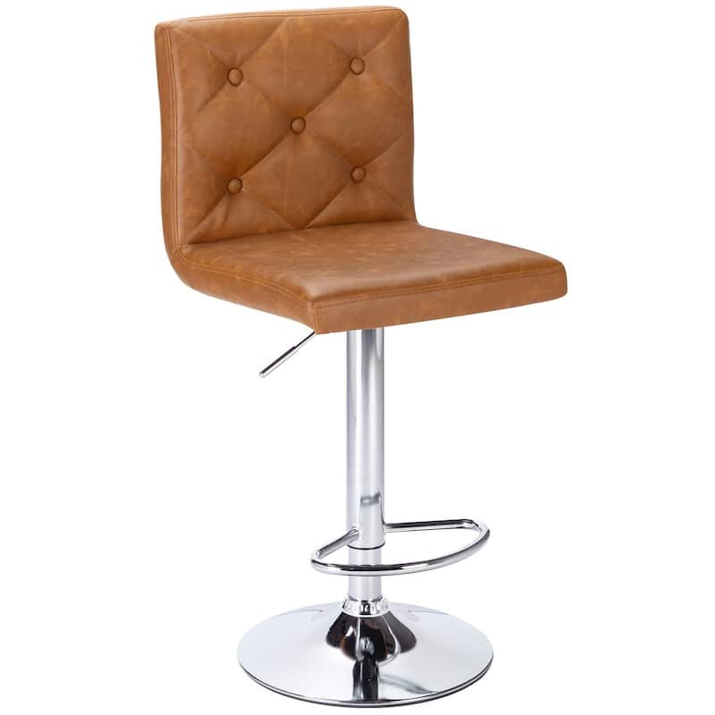 Javlergo 4 Pack 360° Swivel Bar Stools Adjustable PU Leather Stools with Diamond Tufted Back Curved Footrest