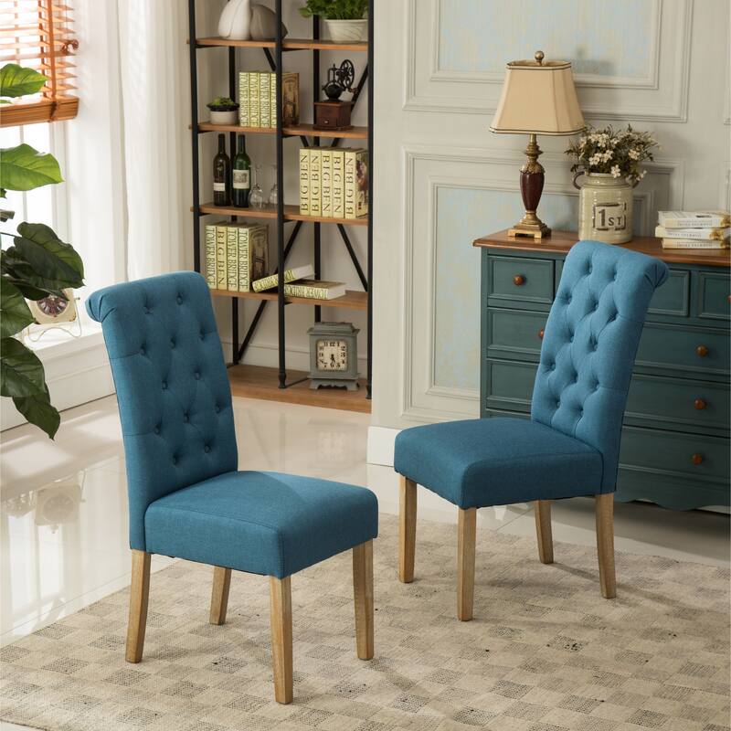 Solid Wood Tufted Parsons Dining Chair - Blue