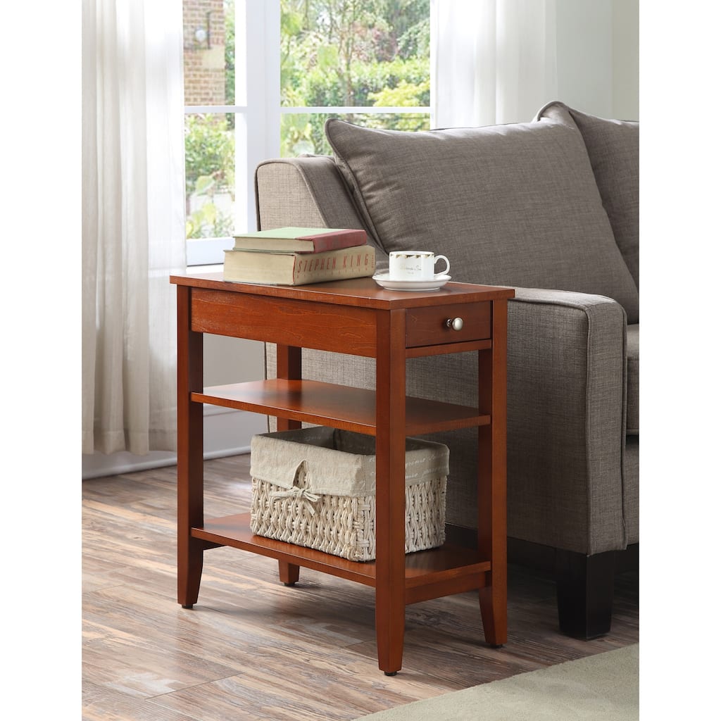 Rustic End Table with Drawer - 3 Tier Nightstand, Birch Veneer, 23.5"L x 11.25"W x 24"H - 11.25