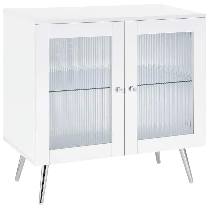 Nieta 2-Tier Accent Cabinet With Glass Shelf White High Gloss And Chrome - White High Gloss