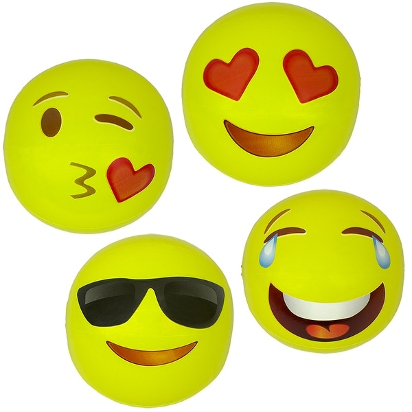 Set of 4 Inflatable Yellow Expressions Swimming Pool and Beach Ball 16" - N/A