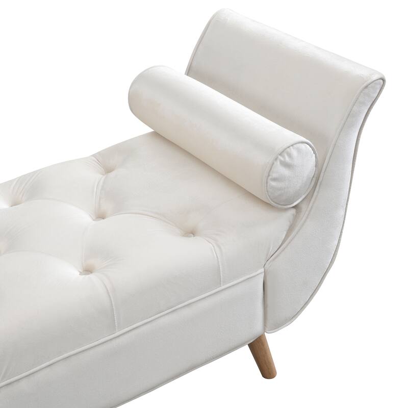 Dusty Teal Button-Tufted Ottoman Bench - Large Upholstered Foot Rest with Legs & Rolled Arms