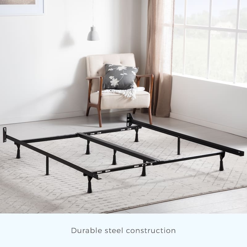 Brookside Universal Adjustable Metal Bed Frame with Center Support - Wheels or Glides