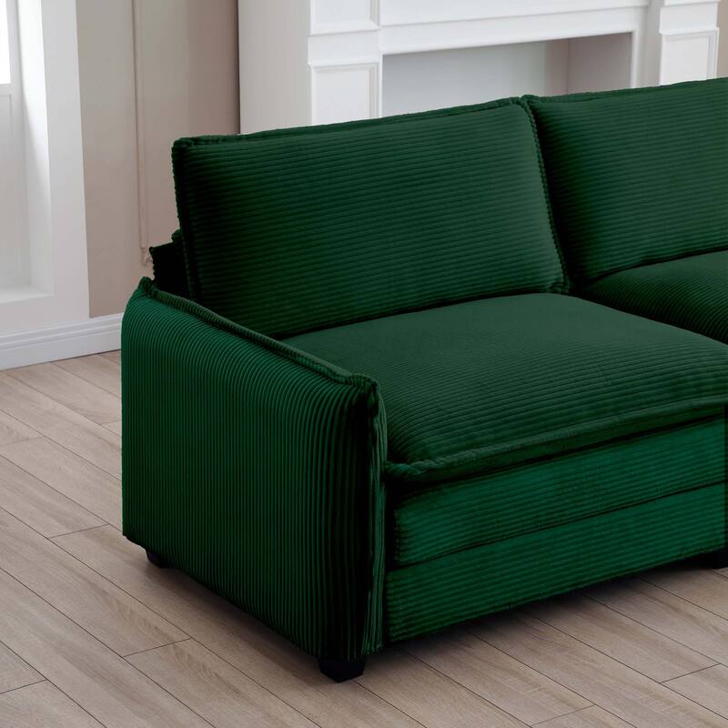 Modern L shaped Modular Sofa with Corduroy Upholstery and Memory Foam Cushions and 1 Footrest for Living Room or Guest Room