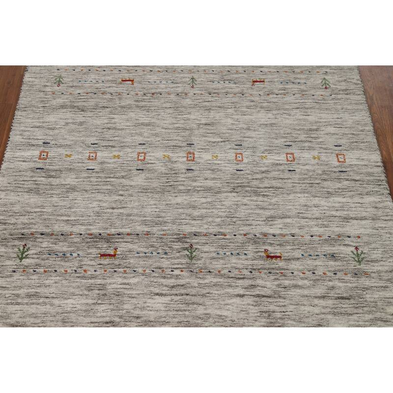 Tribal Gabbeh Oriental Rug Handmade Beige / Ivory Wool Carpet - 3'11" x 5'11"