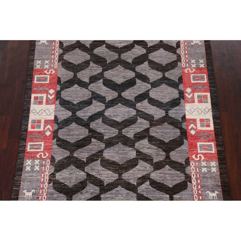 Geometric Trellis Gabbeh Kashkoli Oriental Wool Area Rug Hand-knotted - 5'4" x 7'9"