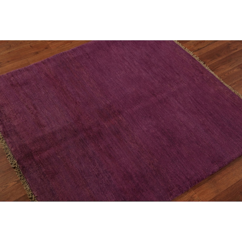 Purple Gabbeh Modern Rug Hand-Knotted Wool Carpet - 3'4" x 3'7"
