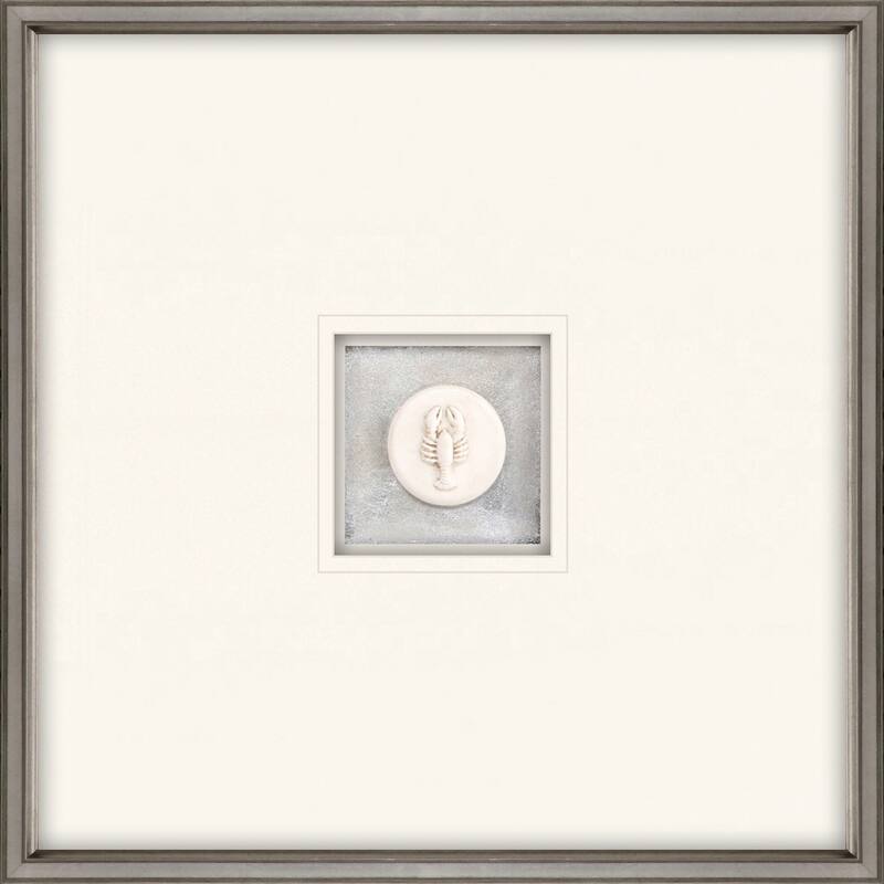 Lobster Intaglio Framed Art Mixed Media Shadow Box Under Glass - White - 22 X 22 X 2