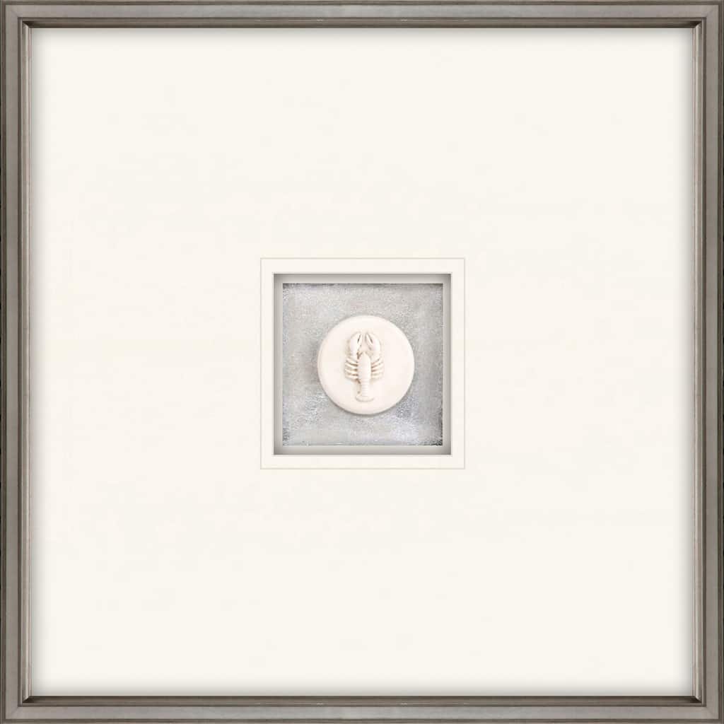 Lobster Intaglio Framed Art Mixed Media Shadow Box Under Glass - White