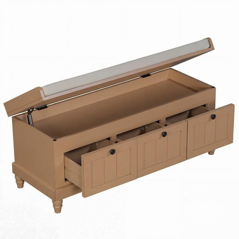 Classic Storage Bench with Cushioned Seat and Drawers