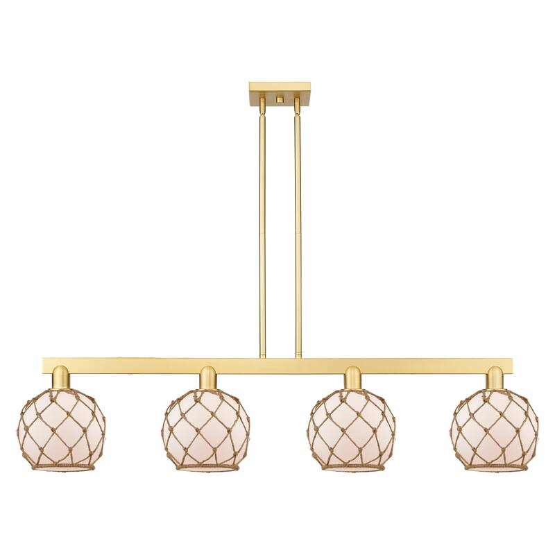 Innovations Lighting Endless Possibilities Arcadia - Farmhouse Rope - 4 Light 51" Stem Hung Island Light - White Glass with Brown Rope/Satin Gold