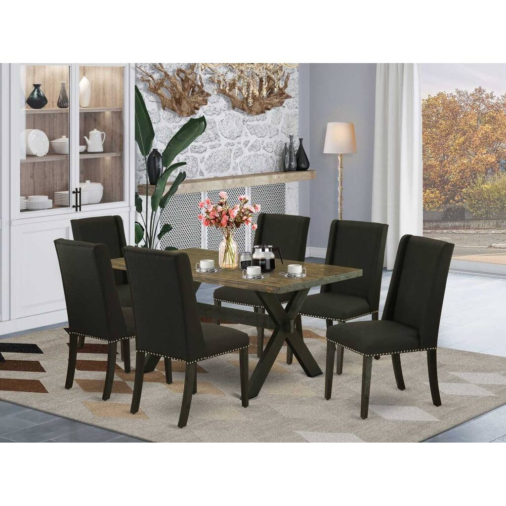 HomeStock 7-Pc Natural Oak Finish Solid Wood Top Dining Table with 6 Parson-Chairs