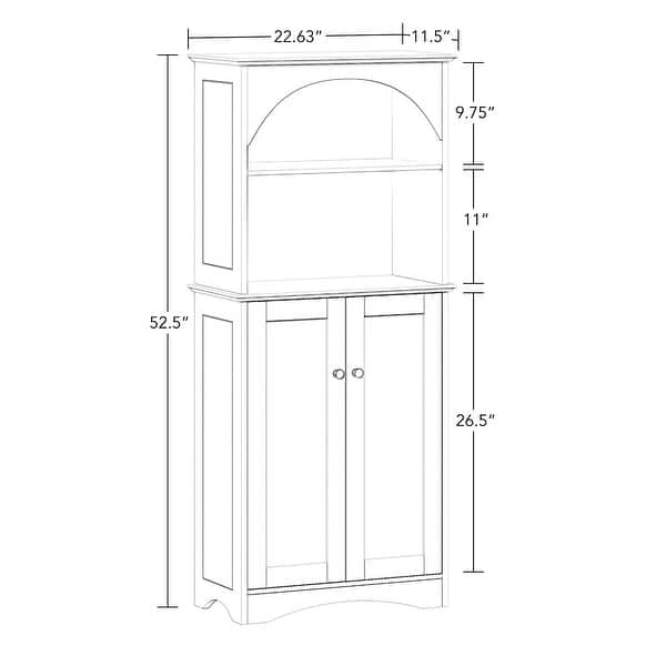 Two-Door Tall Kitchen Storage Cabinet with Open Shelves - White