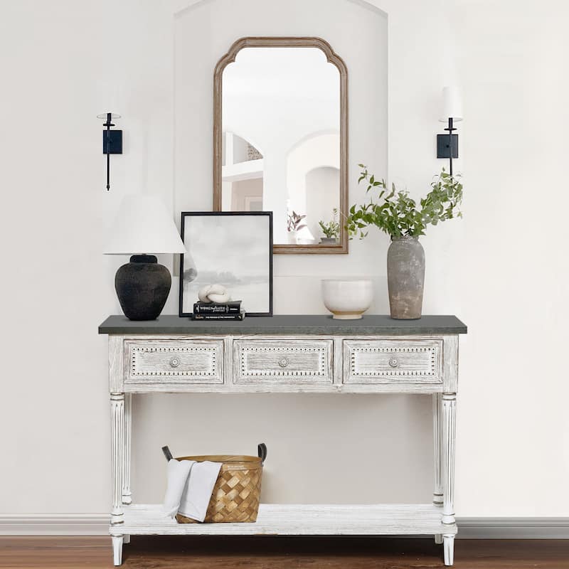 Farmhouse Distressed Wood and Metal 3-Drawer Console Table