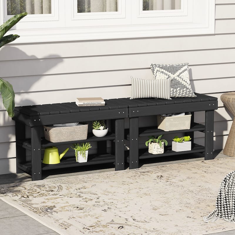 HDPE Outdoor Storage Bench Entryway Shoe Rack Patio Bench