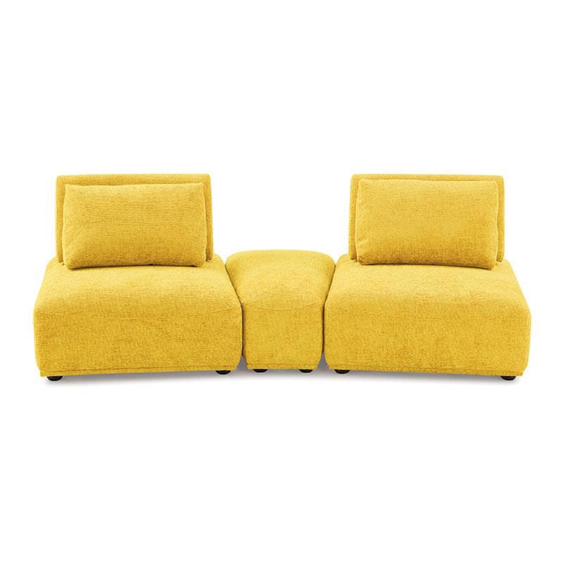 Stavan Modular Curved 2 Seat Sofa, Yellow Chenille, Adjustable Back