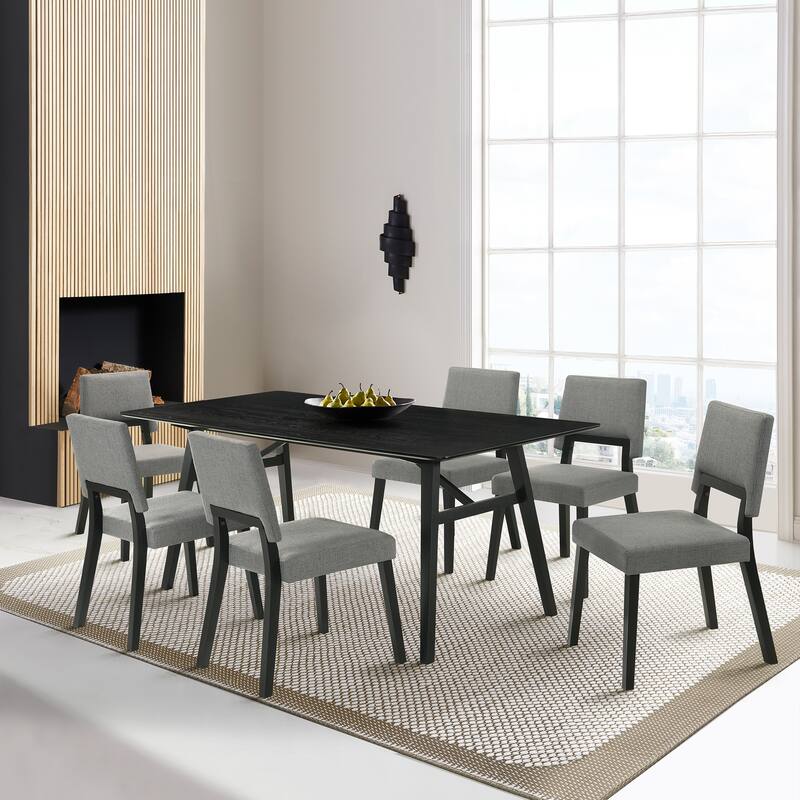 Channell Mid-Century Modern Upholstered Wood Dining Chairs - Set of 2/4/6 - Set of 6 - Gray and Black