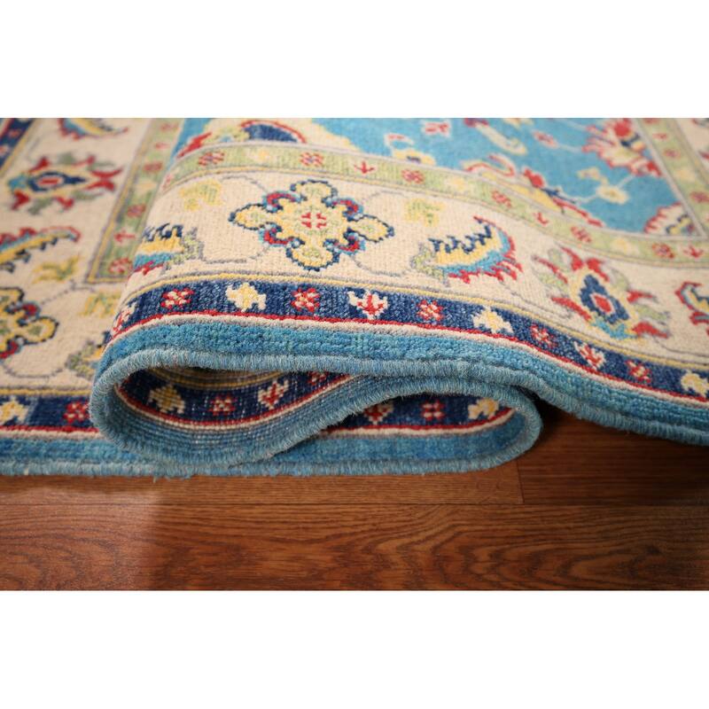 Light Blue Kazak Traditional Accent Rug Hand-Knotted Wool Carpet - 3'5" x 4'11"