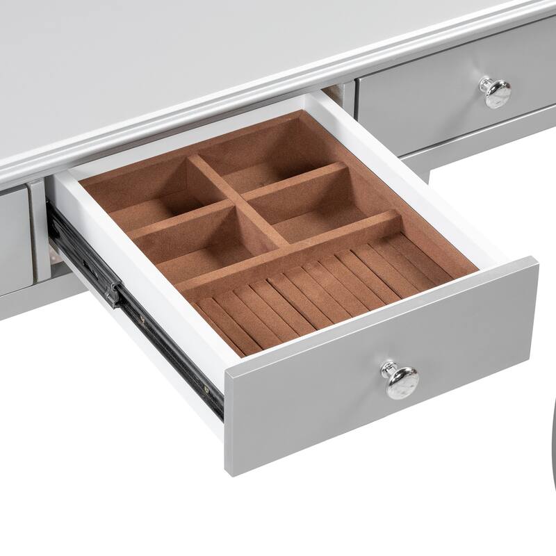 3-Drawer Makeup Vanity Table and Oval Mirror Set for Bedroom