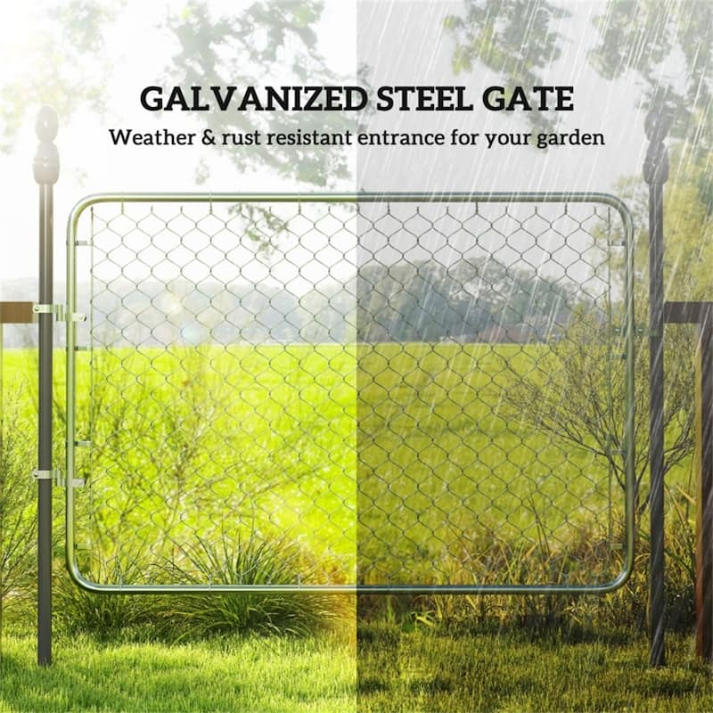 Silver Galvanized Steel Garden Gate with Latch and Hinges for Outdoor Fence Openings - 26"-47.2" W x 70.9" H