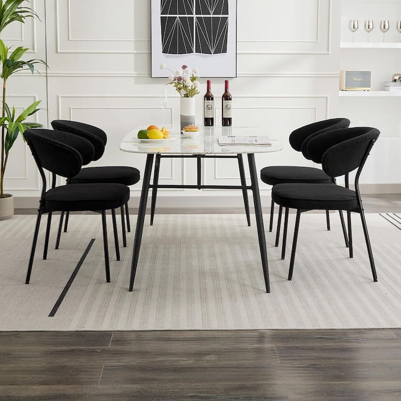 XINMICS Dining Chairs with Curved Backrest, Modern Fabric Upholstered Boucle Kitchen Dining Room Chairs Set of 2/4/6