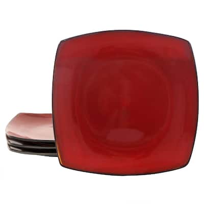 4 Piece 10.5 Inch Square Stoneware Dinner Plate Set in Red