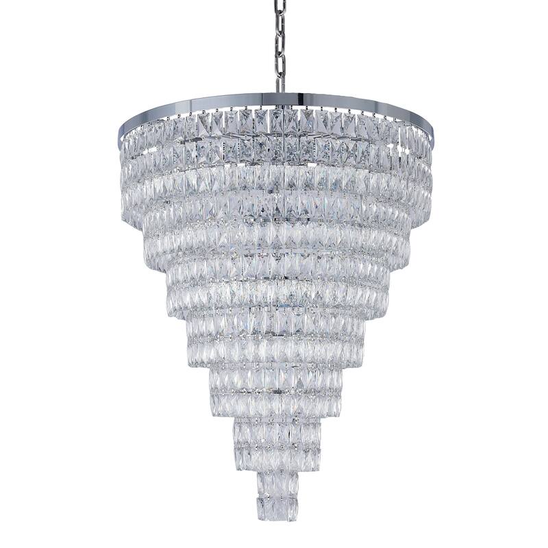 32" Chrome Metal 7-Tier Chandelier With Clear Crystals