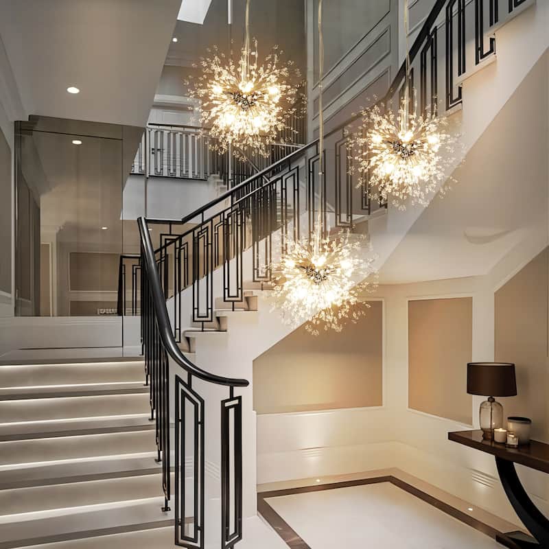 8/ 9-Light Modern Glam Sputnik Firework Pendant Sphere Starburst Chandelier with Crystal Beaded